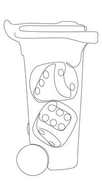 One continuous line of Garbage Bin with Dice. Thin Line Illustration vector.. Stock Illustration