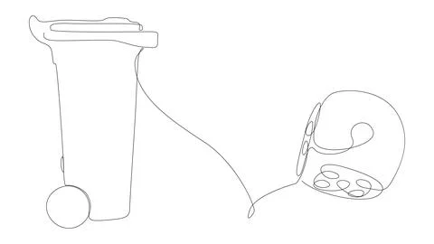 One continuous line of Garbage Bin with Dice. Thin Line Illustration vector.. Stock Illustration