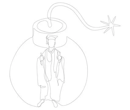 One continuous line of Graduati man and bomb. Thin Line Illustration vector.. 스톡 일러스트
