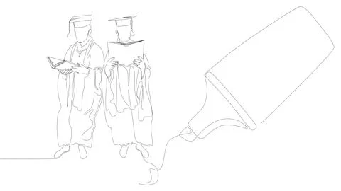 One continuous line of Graduation Man drawn by with felt tip pen. Thin Line.. Stock Illustration