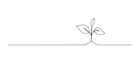One continuous line growing sprout. Hand drawn line art plant. Doodle Stock Illustration