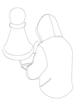 One continuous line of Hacker with laptop and chess pawn. Thin Line Illustr.. Stock Illustration