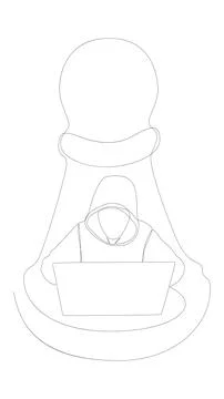 One continuous line of Hacker with laptop and chess pawn. Thin Line Illustr.. Stock Illustration