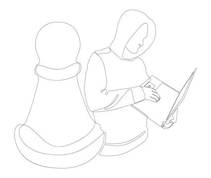 One continuous line of Hacker with laptop and chess pawn. Thin Line Illustr.. Stock Illustration