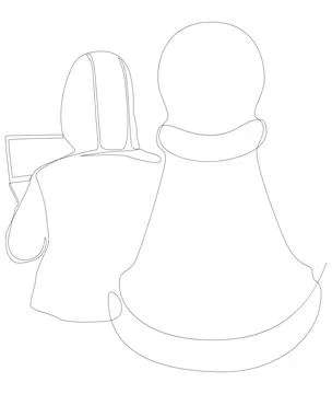 One continuous line of Hacker with laptop and chess pawn. Thin Line Illustr.. Stock Illustration