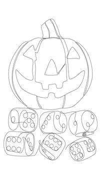 One continuous line of Halloween Jack O' Lantern pumpkin with dice. Thin Li.. Stock Illustration