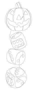 One continuous line of Halloween Jack O' Lantern pumpkin with dice. Thin Li.. Stock Illustration