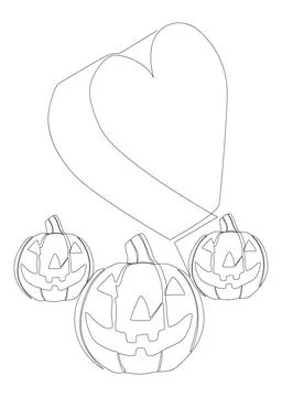 One continuous line of Halloween Jack O' Lantern Pumpkin with Heart. Thin L.. Stock Illustration