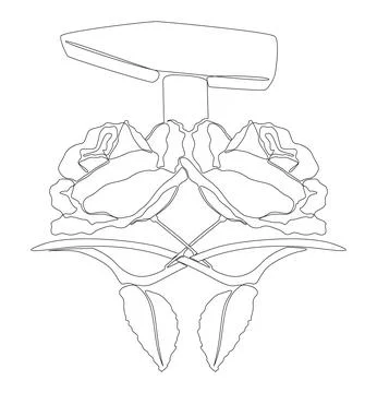 One continuous line of hammer and rose. Thin Line Illustration vector conce.. Illustration