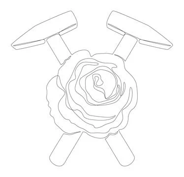 One continuous line of hammer and rose. Thin Line Illustration vector conce.. Illustration