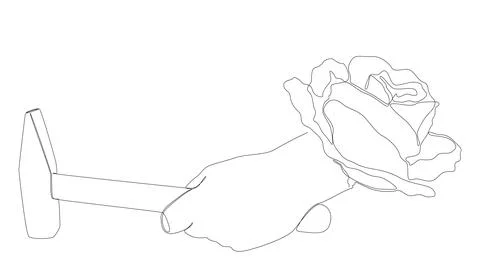 One continuous line of hammer and rose. Thin Line Illustration vector conce.. Illustration