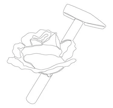 One continuous line of hammer and rose. Thin Line Illustration vector conce.. Illustration