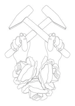 One continuous line of hammer and rose. Thin Line Illustration vector conce.. Illustration