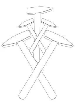 One continuous line of Hammers. Thin Line Illustration vector Work Tool con.. Illustrazione stock