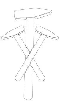 One continuous line of Hammers. Thin Line Illustration vector Work Tool con.. 库存插图