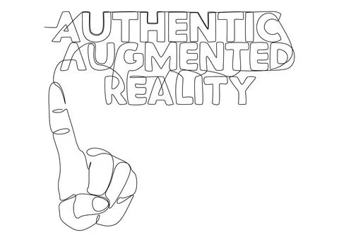 One continuous line of hand with Authentic Augmented Reality word. Thin Lin.. Stock Illustration