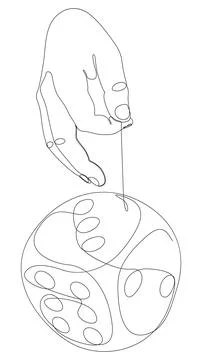 One continuous line of hand with dice. Thin Line Illustration vector concep.. Stock Illustration