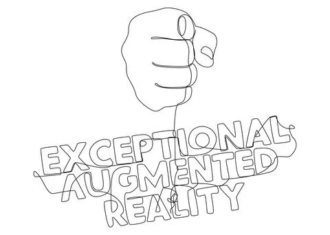 One continuous line of hand with Exceptional Augmented Reality word. Thin L.. Stock Illustration