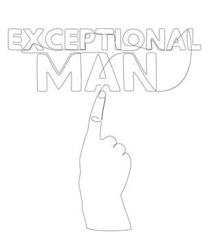 One continuous line of hand with Exceptional Man word. Thin Line Illustrati.. 库存插图