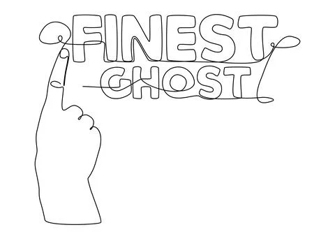 One continuous line of hand with Finest Ghost word. Thin Line Illustration .. Stock Illustration