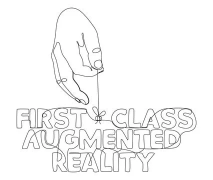 One continuous line of hand with First-Class Augmented Reality word. Thin L.. Stock Illustration