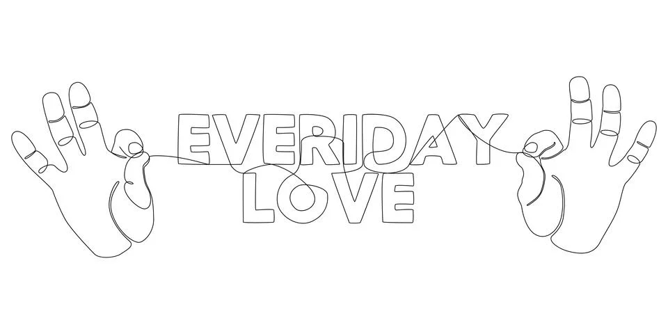 One continuous line of hand holding a string with Everyday Love word. Thin .. Illustrazione stock