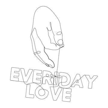One continuous line of hand holding a string with Everyday Love word. Thin .. Stock Illustration
