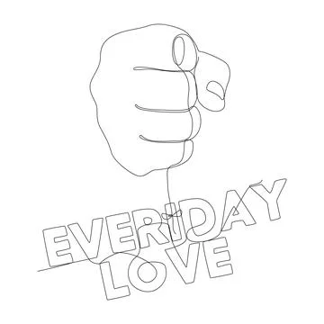 One continuous line of hand holding a string with Everyday Love word. Thin .. 스톡 일러스트