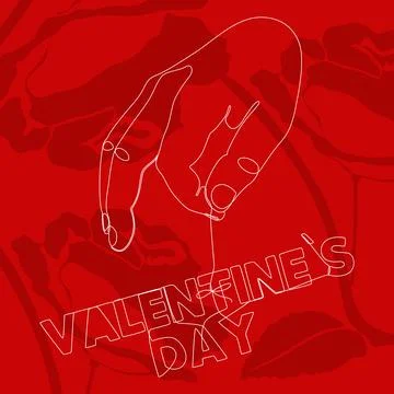 One continuous line of hand holding a string with Valentines Day word. Thin.. 스톡 일러스트