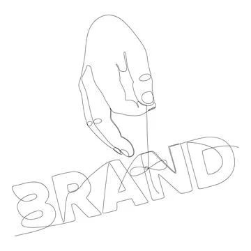 One continuous line of hand holding a string with Brand word. Thin Line Ill.. Illustrazione stock