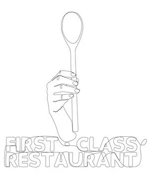 One continuous line of hand holding Kitchen Utensil with First-Class Restau.. Stock Illustration