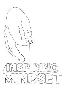 One continuous line of hand with Inspiring Mindset word. Thin Line Illustra.. Stock Illustration