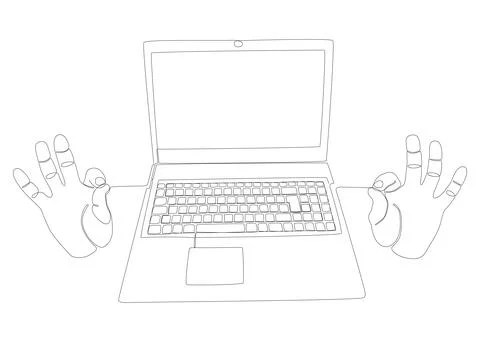 One continuous line of hand with Laptop. Thin Line Illustration vector conc.. Stock Illustration