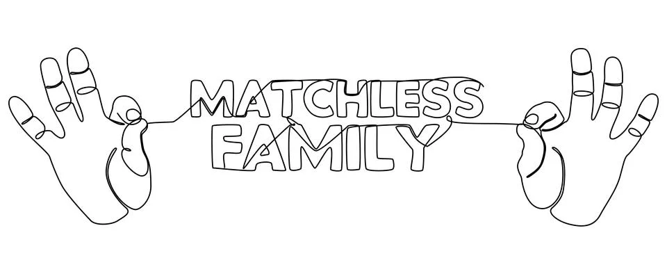 One continuous line of hand with Matchless Family word. Thin Line Illustrat.. Stock Illustration