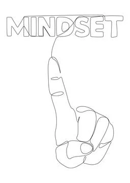 One continuous line of hand with Mindset word. Thin Line Illustration vecto.. Stock Illustration