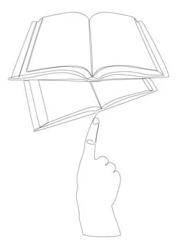 One continuous line of hand with multiple Books. Thin Line Illustration vec.. Stock Illustration