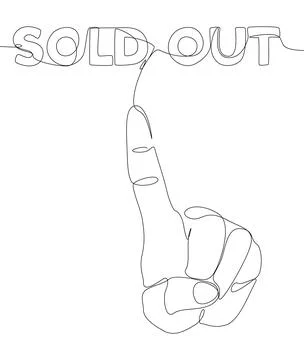 One continuous line of hand showing Sold Out word. Thin Line Illustration v.. Stock Illustration