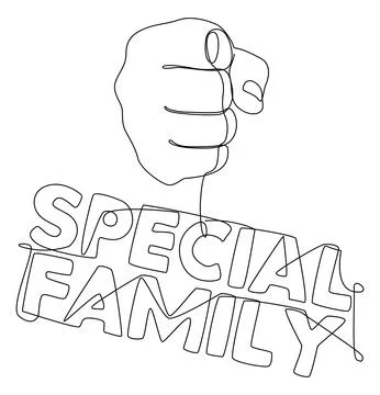 One continuous line of hand with Special Family word. Thin Line Illustratio.. Stock Illustration