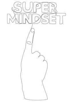 One continuous line of hand with Super Mindset word. Thin Line Illustration.. Stock Illustration