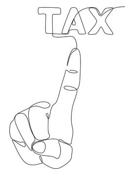 One continuous line of hand with Tax word. Thin Line Illustration vector co.. Illustrazione stock