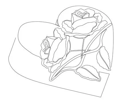 One continuous line of Heart with rose flowers. Thin Line Illustration Love.. Stock Illustration