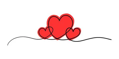 One continuous line hearts. Hand drawn red minimal love icon, doodle single line Stock Illustration