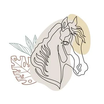 One continuous line horse drawing with botanical elements vector Stockillustratie