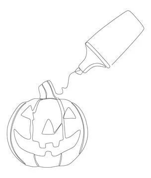 One continuous line of Jack O' Lantern drawn by with felt tip pen. Thin Lin.. Stock Illustration