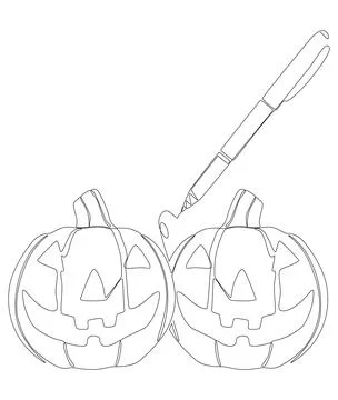 One continuous line of Jack O' Lantern drawn by with felt tip pen. Thin Lin.. Stock Illustration