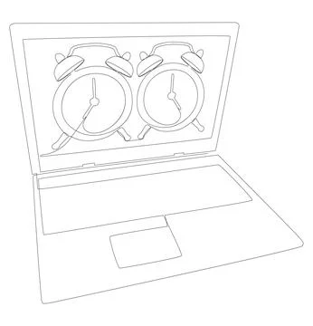 One continuous line of Laptop with Alarm Clock. Thin Line Illustration vect.. Stock Illustration