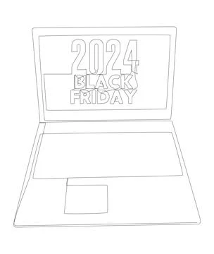 One continuous line of Laptop with Black Friday 2024 text. Thin Line Illust.. Stock Illustration