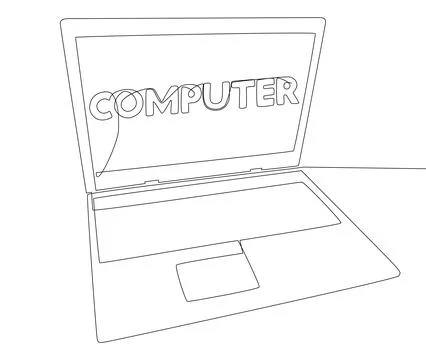 One continuous line of Laptop with Computer word. Thin Line Illustration ve.. Illustrazione stock