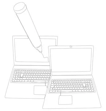 One continuous line of Laptop drawn by felt tip pen. Thin Line Illustration.. Illustrazione stock
