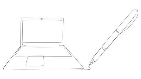 One continuous line of Laptop drawn by felt tip pen. Thin Line Illustration.. Stock-Illustration